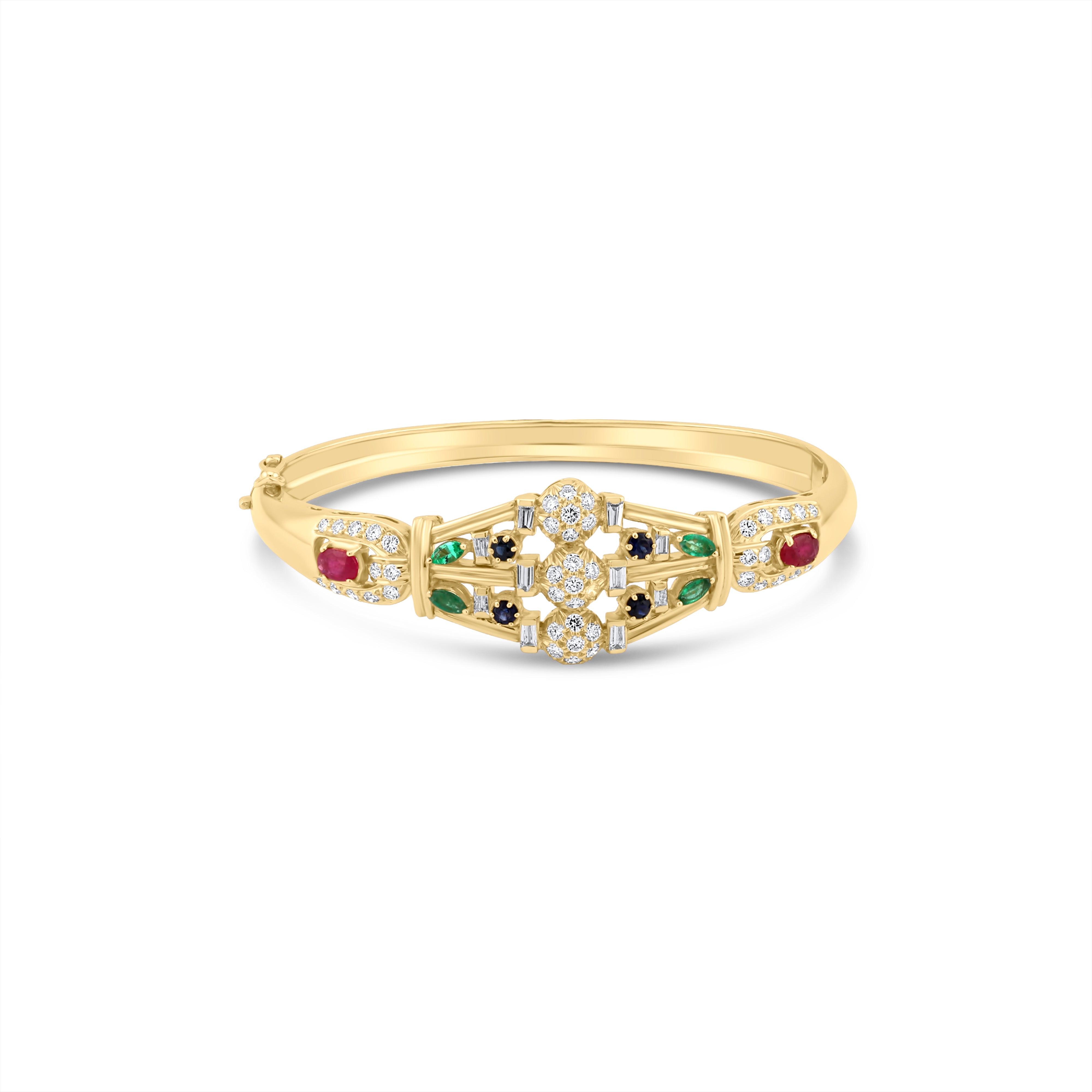 GOLD NAVRATNA VINTAGE BANGLE WITH NATURAL DIAMONDS