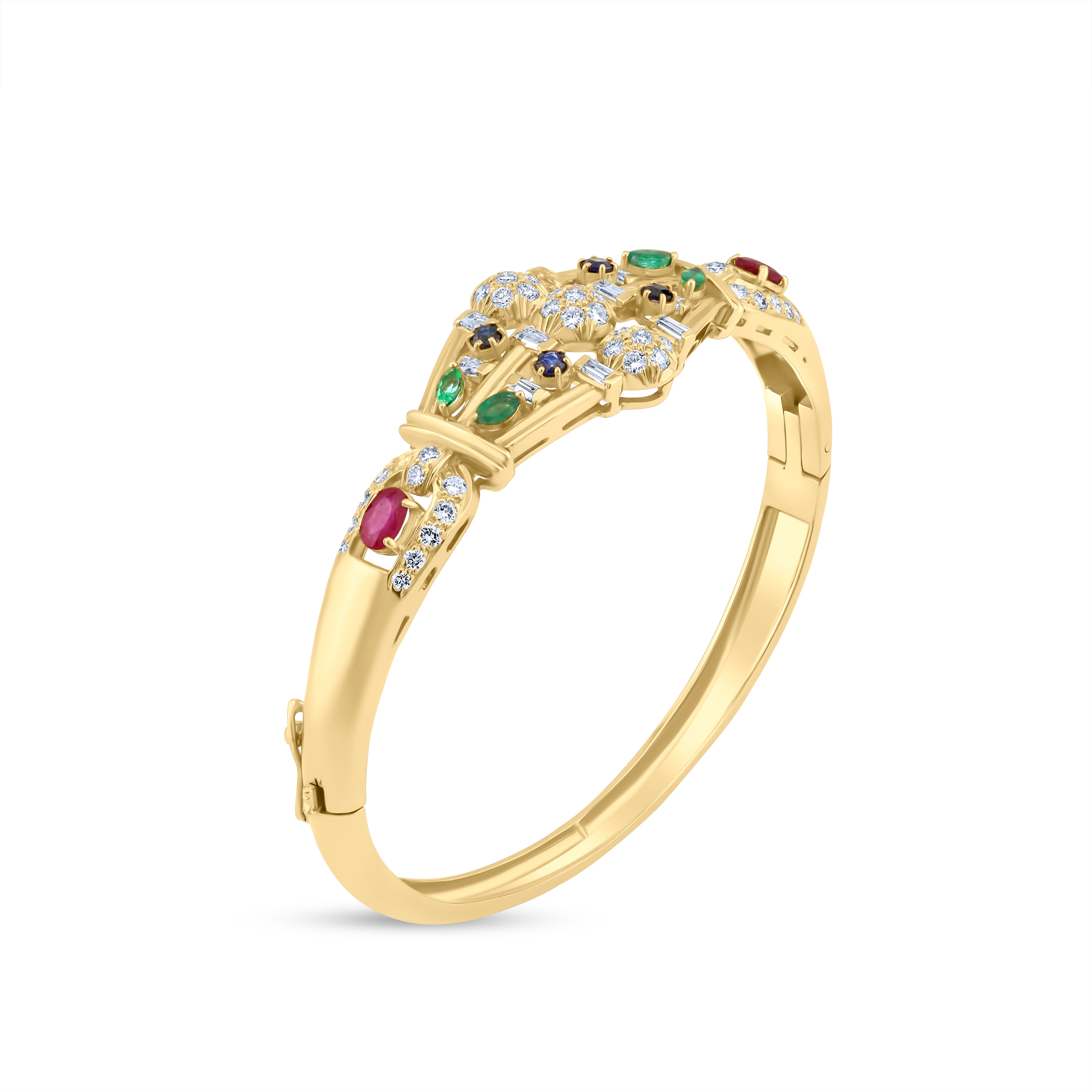 GOLD NAVRATNA VINTAGE BANGLE WITH NATURAL DIAMONDS